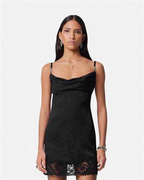 Barocco Lace Cowl Slip Mini Dress 